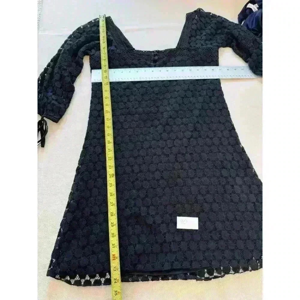 EUC Solitaire Women's Black Lace Square Neck 3/4 Sleeve Pull Over Dress Size M - Picture 7 of 11
